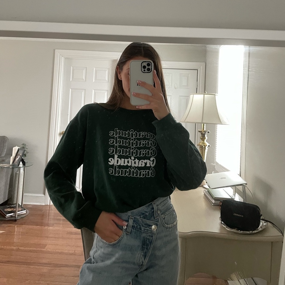 Green gratitude crewneck sweatshirt